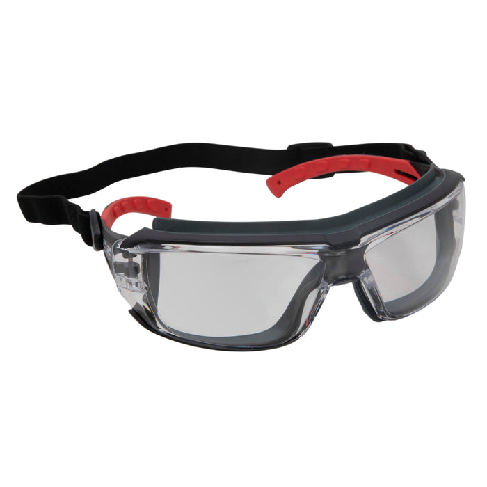 Premium Gasket Sealed Anti-Fog Clear Lens Safety Glasses with Removable Headband in Black and Red 12-Pair Bulk Pack