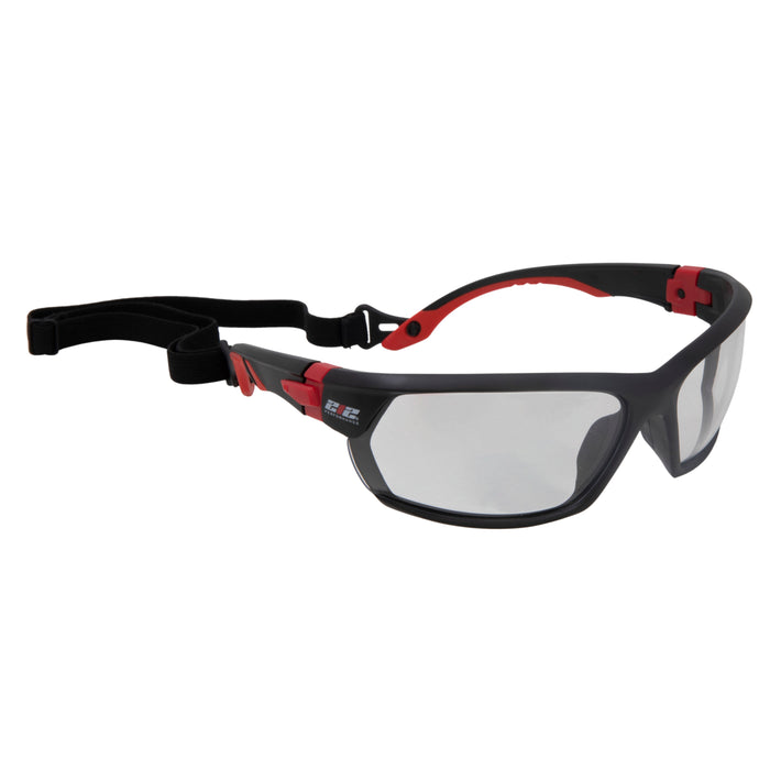 Premium Anti-Fog Clear Lens Safety Glasses with Removeable Headband in Black and Red