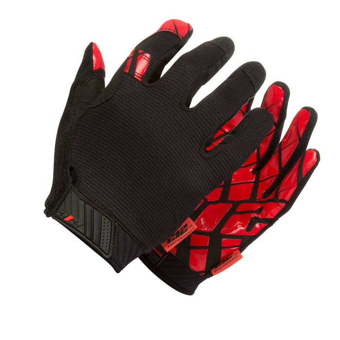 Silicone Grip Touch-Screen Compatible Mechanic Gloves in Black with Red Palm