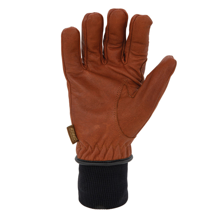 212 Performance TKLDC3-0809 Fleece Lined ANSI A3 Cut Resistant Buffalo Leather Driver Winter Work Glove with Rib Knit Cuff in Russet Brown, Medium